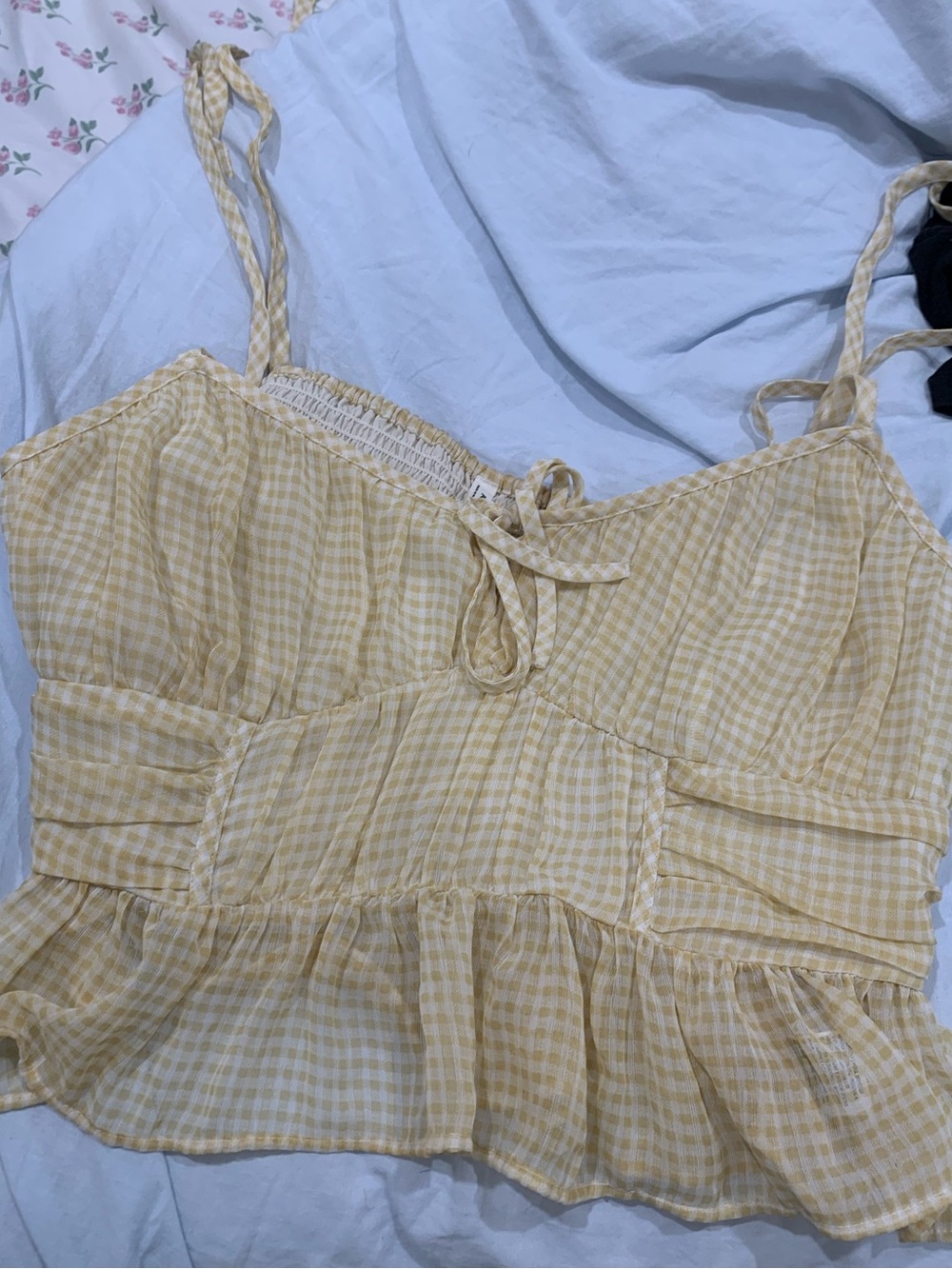 American Eagle Outfitters Yellow Gingham Ruffle Tie-Front Cami